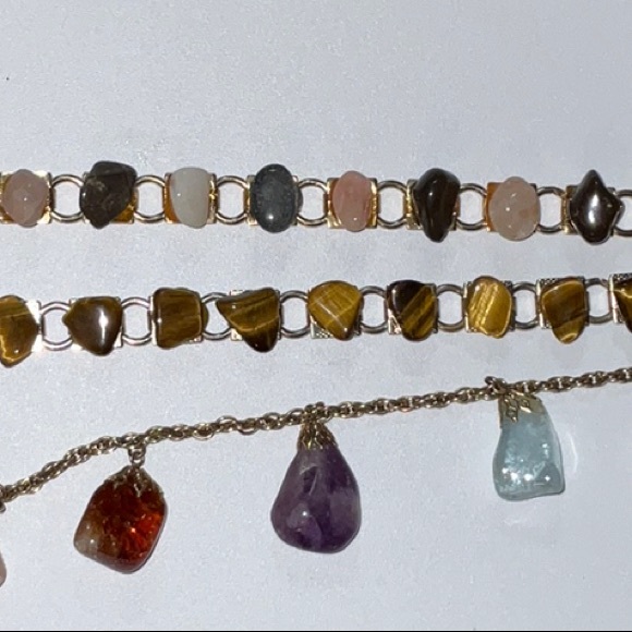 Polished Stones Rocks Gold Tone Link Chain and Chain Bracelets Lot of Three - Picture 3 of 10